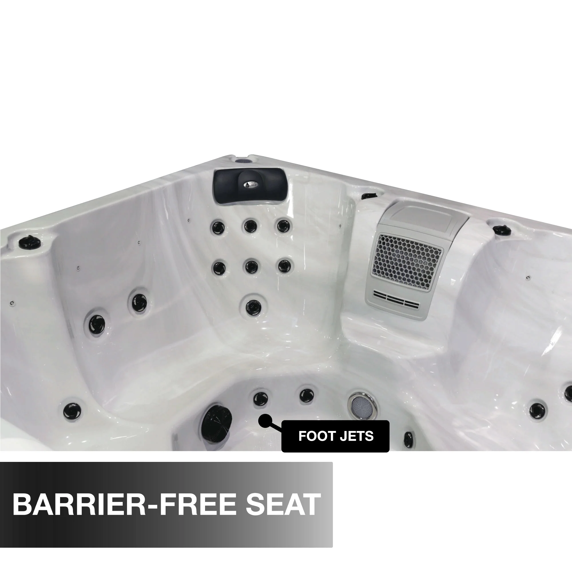 Huron barrier-free seat with hip jets and foot jets