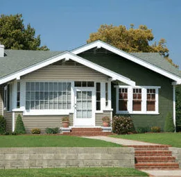 Residential vinyl siding on a craftsman-style home